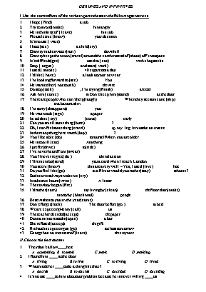Bài tập Tiếng Anh Lớp 9 Gerunds and infinitives